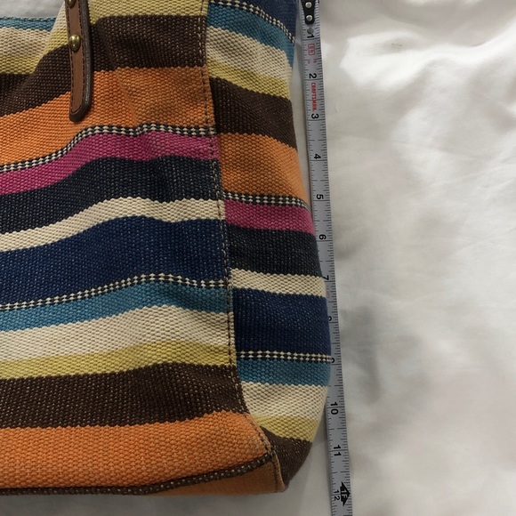 FOSSIL ZOEY BLUE,WHITE MULTI-STRIPES CANVAS TOTE,SHOULDER+HAND BAG,PURSE - Picture 8 of 16